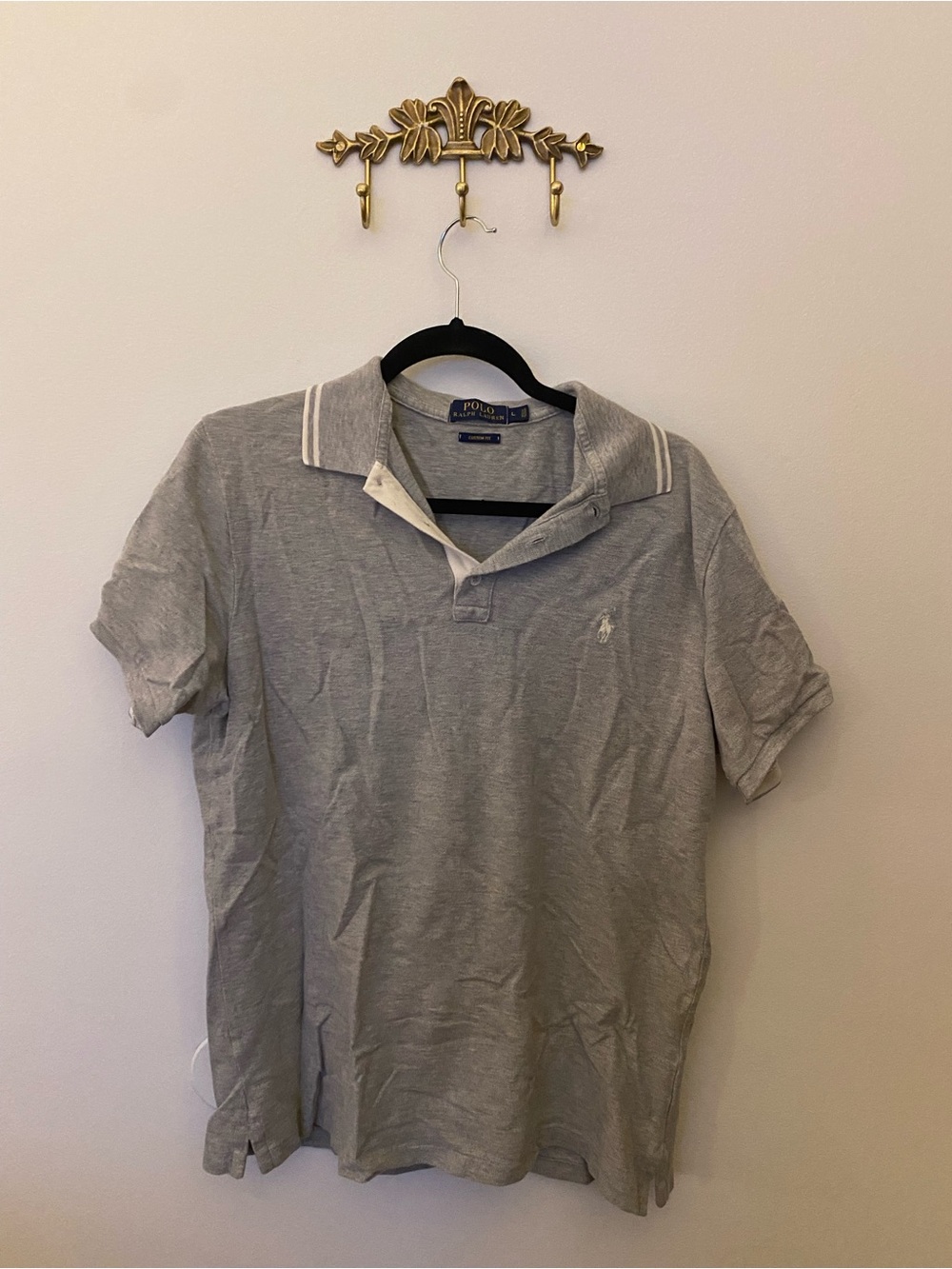 Polo by Ralph Lauren Light Gray Men's Short-Sleeve Polo with White Trim